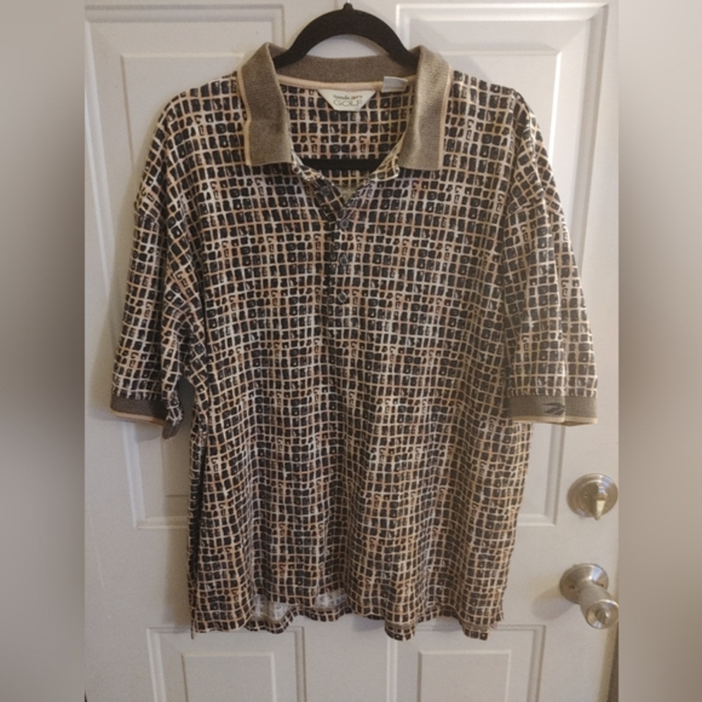 Reebok Golf men's polo size XL brown and tan geometric print